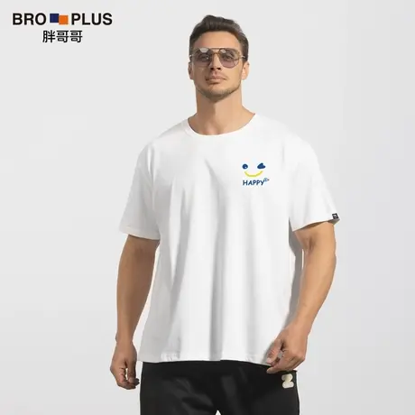 胖哥哥HAPPY笑脸纯棉大码短袖男加肥加大宽松潮流胖子运动透气T恤商品大图
