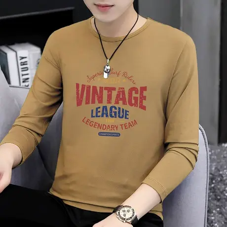 莫代尔长袖t恤男2024新款秋季内搭上衣服修身潮流打底衫圆领体恤商品大图