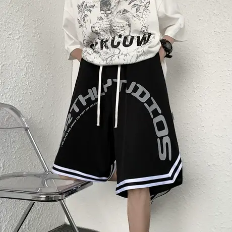 透气薄款休闲短裤男夏季速干健身五分裤潮流宽松字母印花运动裤子商品大图