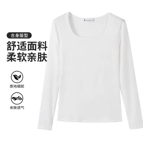 真维斯Z+女装 简约百搭设计感方领长袖T恤秋季新款纯色上衣商品大图