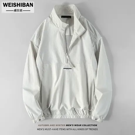 美式休闲机能夹克男潮牌半拉链套头冲锋衣立领原宿风炸街工装外套商品大图