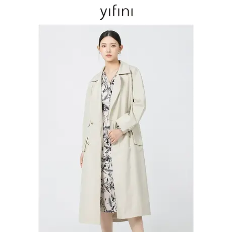 Yifini/易菲英伦复古中长款气质风衣女春秋新款绑带通勤外套商品大图