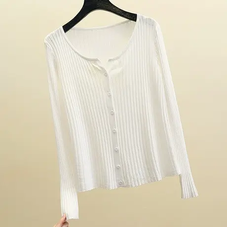 防晒开衫薄款女2024新款冰丝针织外套夏季外搭罩衫上衣白色空调衫商品大图