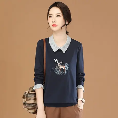 韩潮袭人娃娃领刺绣长袖套头卫衣女2024春季新款宽松休闲百搭T恤图片