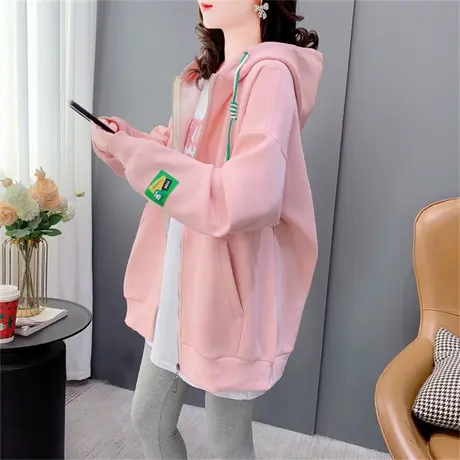 慵懒风连帽卫衣开衫女春秋2023年新款宽松洋气休闲设计感上衣外套图片