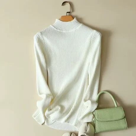 半高领长袖针织衫春装内搭女士洋气新款弹力打底衫修身套头上衣女商品大图