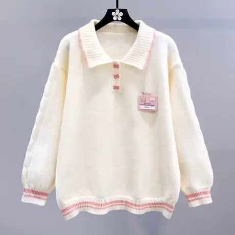 日系学院风polo领毛衣女秋冬2023新款宽松设计感外穿减龄针织衫商品大图
