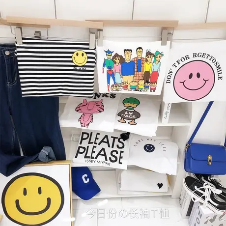 ins字母笑脸T恤2022春秋款韩国东大门纯色棉质打底衫包臀大码欧货图片