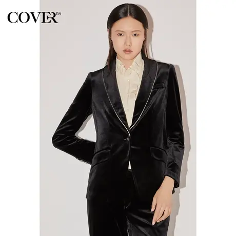 COVER冬季复古收腰丝绒西装外套商品大图