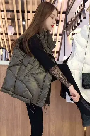 欧货羽绒棉马甲女短款2023新秋冬外穿马夹外搭宽松棉服面包服外套商品大图