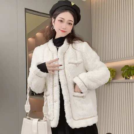 小香风羊羔毛外套2022年冬季新款韩版羊羔绒小个子棉衣女短款加厚商品大图