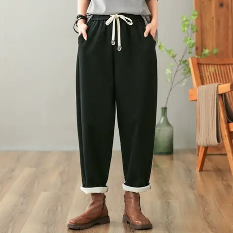 dza 高腰显瘦加厚哈伦裤子女秋冬外穿加绒裤宽松阔腿裤休闲直筒裤图片