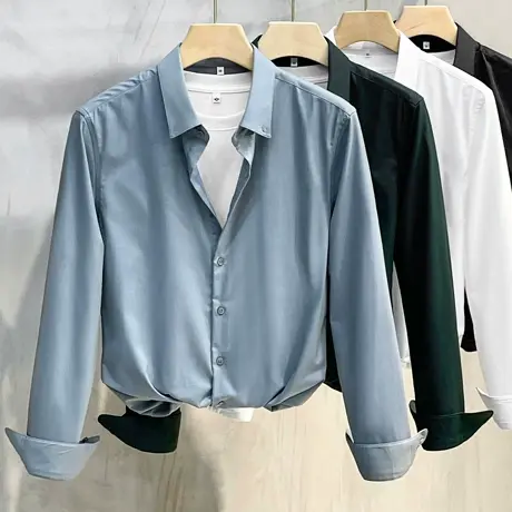 白衬衫男长袖商务正装春秋季高端免烫抗皱修身职业装男士打底衬衣商品大图