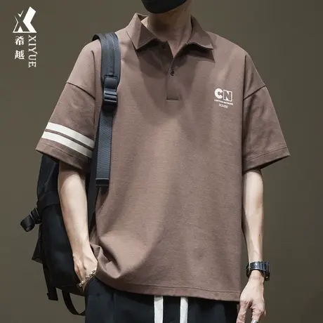 希越夏季痞帅高级感Polo衫短袖男宽松大码300g重磅t恤休闲衣服潮商品大图