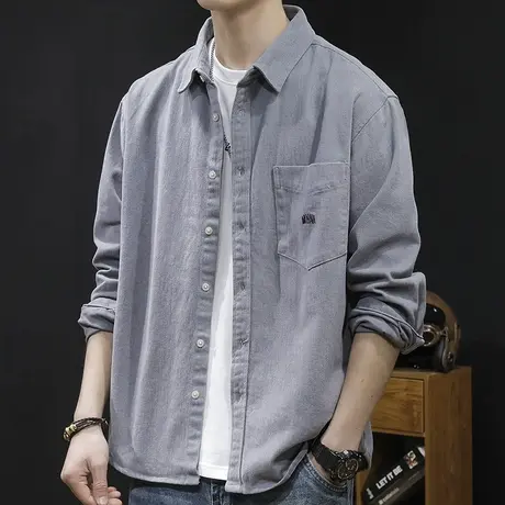 春秋2024新款宽松工装潮衬衣外套春季寸衫ins潮牌长袖休闲衬衫男商品大图