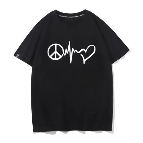 反战 爱心与世界和平宽松半袖纯棉潮流潮牌体恤男士t恤衫短袖衣服商品大图