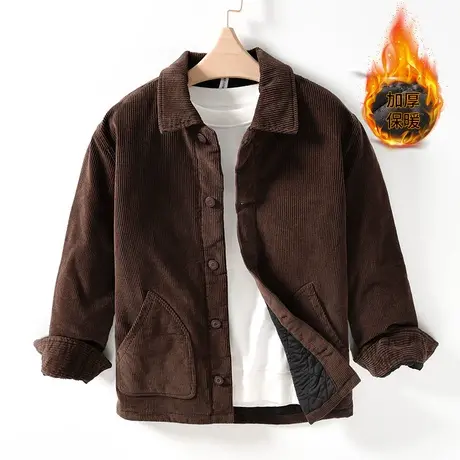 复古灯芯绒棉服男冬季外套日系2023新款条绒宽松棉服加厚棉袄短款图片