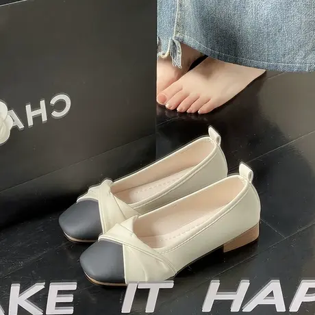 单鞋女瓢鞋2023新款春秋夏粗跟晚晚风温柔玛丽珍女鞋子浅口奶奶鞋商品大图