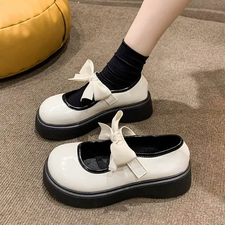 甜美蝴蝶结小皮鞋女2024年春秋季厚底时尚百搭单鞋配裙子玛丽珍鞋商品大图