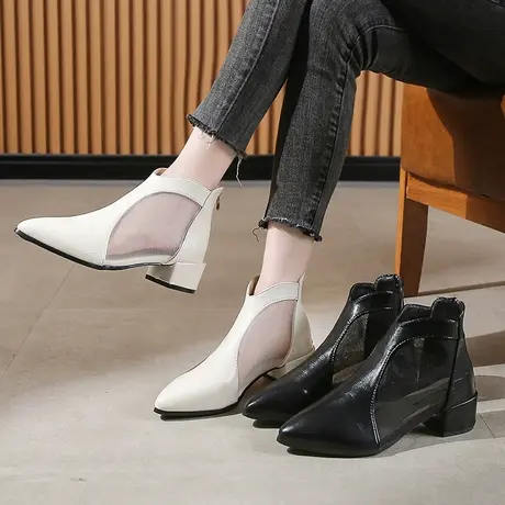 马丁靴女2023年新款春夏网纱百搭粗跟英伦风短靴春秋单靴切尔西靴图片