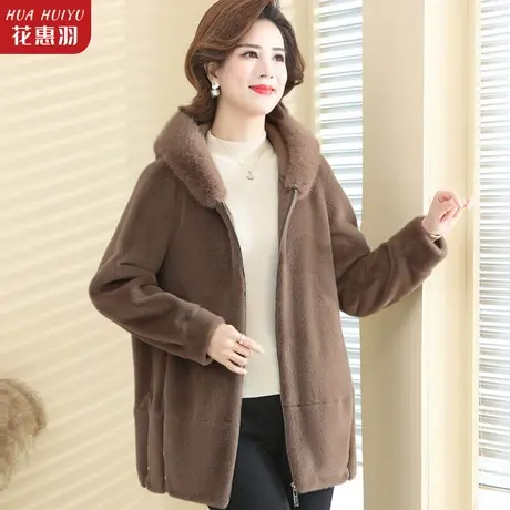 妈妈秋冬装短款水貂绒上衣中年妇女毛呢大衣中老年人女装皮草外套商品大图