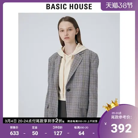Basic House/百家好2021冬新款格子西服韩版时尚西装外套HVJK720A商品大图