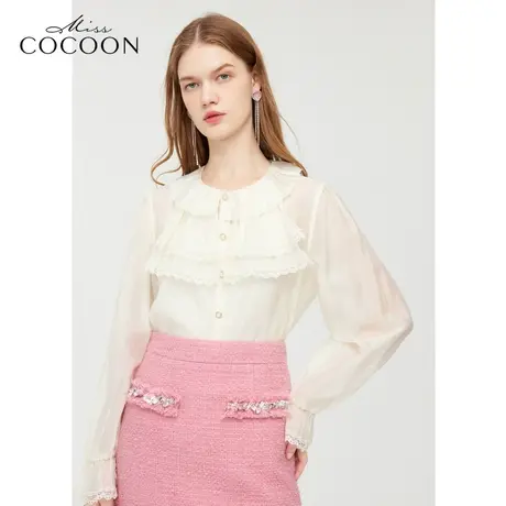 【秋上新】missCOCOON法式复古衬衫2023秋新款女气质荷叶边雪纺衫图片