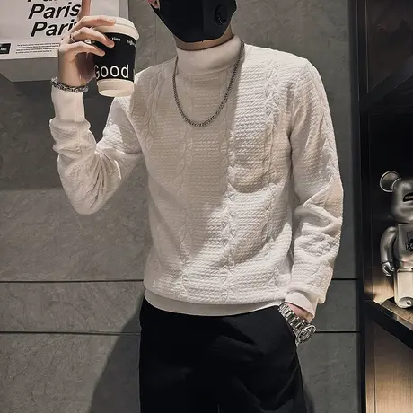 毛衣男冬季小众简约轻熟内搭针织衫潮牌加厚半高领修身打底毛线衣商品大图