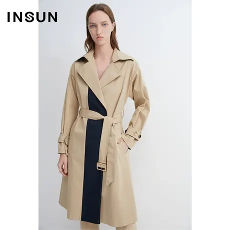 INSUN恩裳春季棉质撞色挺括风衣图片