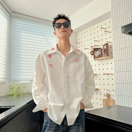 高级感长袖衬衫秋季INS网红小众宽松休闲衬衣发型师外套韩版上衣商品大图