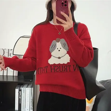 本命年红色女士毛衣女2023冬季爆款洋气时尚秋冬内搭打底衫上衣女商品大图