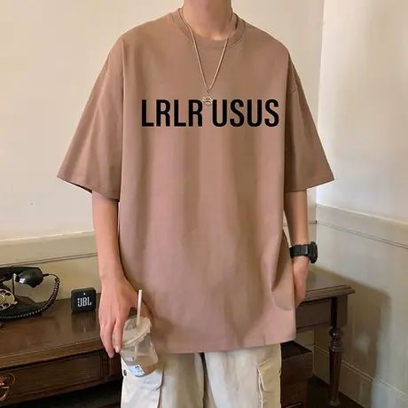 纯棉重磅宽松潮流夏季短袖t恤男美式高街半袖情侣打底休闲上衣服商品大图