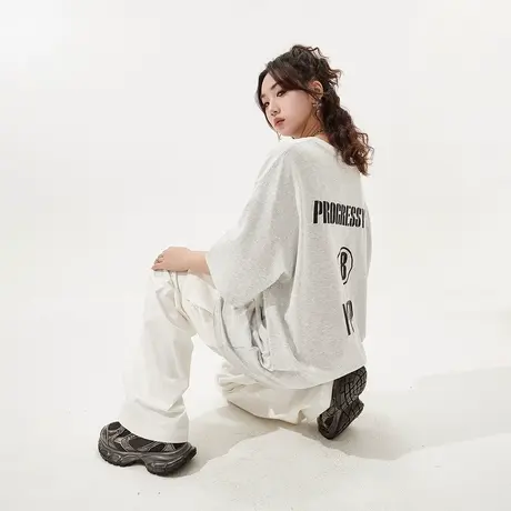 YEP美式复古潮牌印花短袖t恤女春夏2024年新款街头情侣装宽松上衣图片