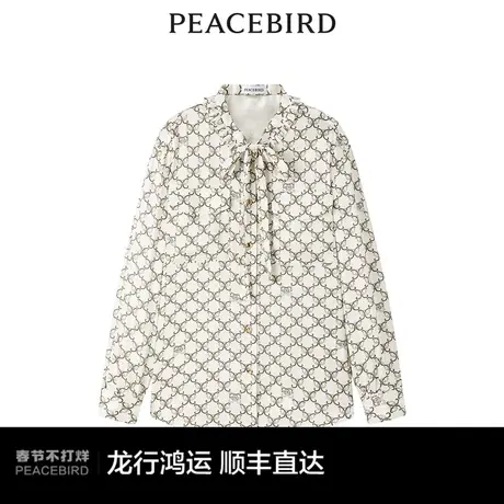【商场同款】太平鸟女装2024年春季新款系带老花衬衫A1CAE1401图片