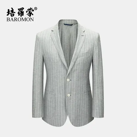 【羊毛桑蚕丝西装】培罗蒙2025春季男士商务休闲条纹薄款西服外套图片