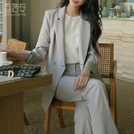 百洛安气质通勤两粒扣西装外套女2024春新款时尚翻领长袖西服上衣图片