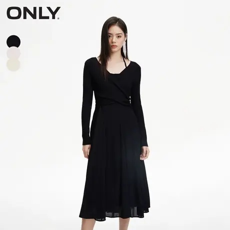 ONLY奥莱春季新款气质淑女绑带假两件中长款连衣裙女图片