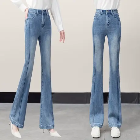 弹力微喇牛仔裤女修身显瘦时尚百搭2024年春秋新款高腰宽松喇叭裤商品大图