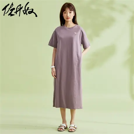 佐丹奴裙子女装纯棉针织卫衣布胶章圆领短袖连衣裙 05463474图片