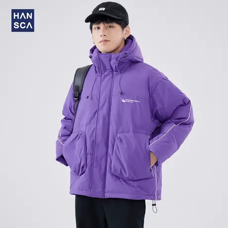 hansca工装大口袋设计感派克服男款冬季白鸭绒连帽保暖面包服外套图片