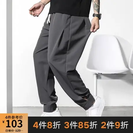 GxxH大码男装夏季个性潮流百搭休闲灰色胖子宽松束脚长裤200斤商品大图