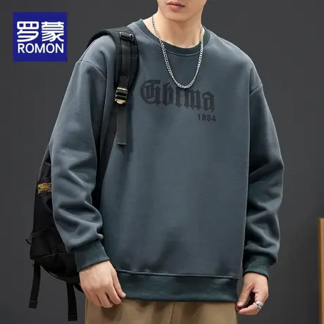 罗蒙卫衣男春秋季潮牌宽松男款2023新款男士休闲上衣圆领长袖T恤商品大图