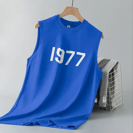 美式重磅纯棉背心男士夏季宽松克莱因蓝无袖t恤篮球健身运动坎肩商品大图