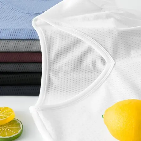 网眼t恤男士短袖V领镂空速干运动上衣服纯色白色冰丝冰感夏季半袖商品大图