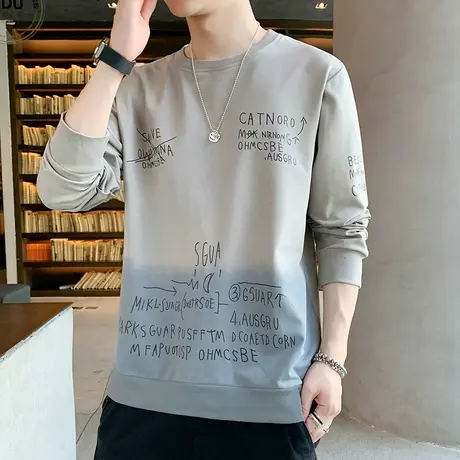 长袖T恤男2023春季宽松卫衣潮流上衣男装打底衫渐变春秋潮牌秋衣商品大图