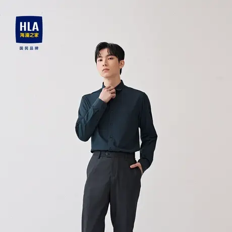 HLA/海澜之家色织提花长袖休闲衬衫秋季款尖领挺括舒适条纹衬衣男图片