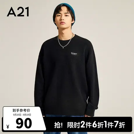 A21outlets男装宽松针织衫秋季款男士潮牌休闲毛衣情侣装黑色上衣商品大图