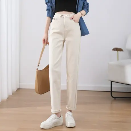 时尚气质牛仔裤2023年秋季新款女士简约高腰显瘦通勤直筒九分裤商品大图
