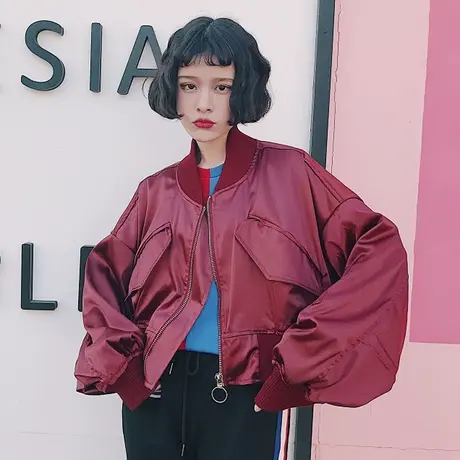 原宿BF风宽松蝙蝠袖棒球服百搭飞行员夹克女学生短外套春秋韩版潮商品大图