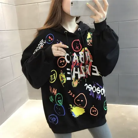 2023年秋装新款中长款卫衣女连帽宽松韩版网红长袖百搭上衣外套潮商品大图